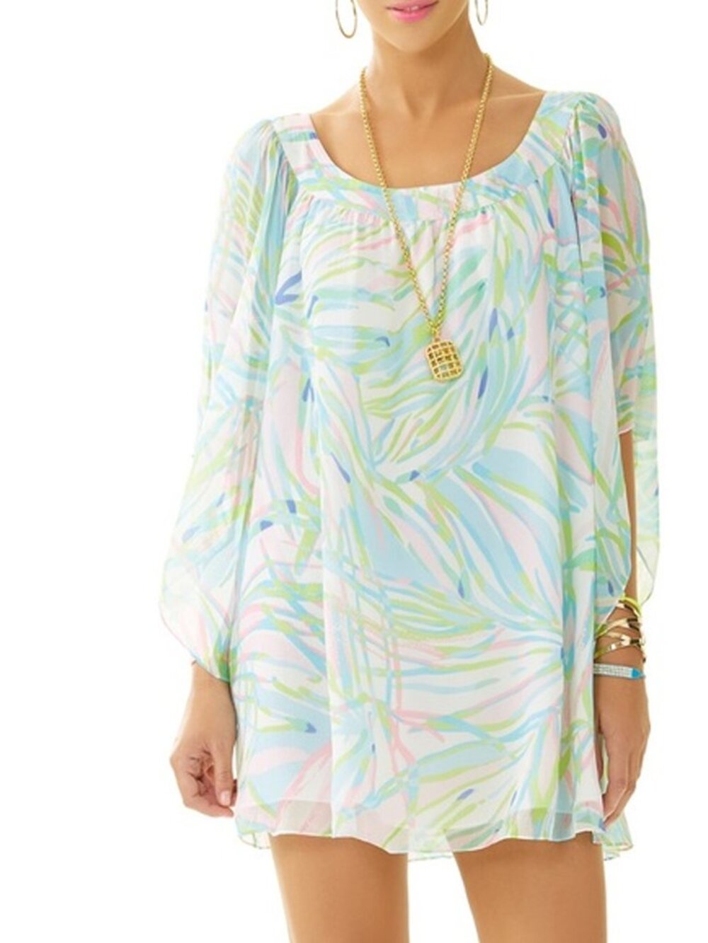 Lilly Pulitzer Marietta 100% Silk Dress Caftan Mini Bell Sleeve Size S